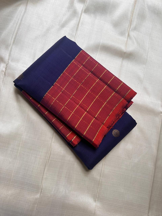 Royal  blue and orange pure silk Kanchipuram