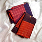 Minmini – Deep Purple Pure Kanchipuram Silk Saree with Gold Zari Buttas, Fiery Orange Checked Zari Border & Rich Gold Brocade Pallu with Traditional Motifs