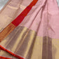 Lalima – Bud Pink Annam & Floral Adai in Pure Zari ✨
Broad Baavanji & Varisaipettu Borders with Crimson-Orange Selvedge
Ornate 3g Zari Pallu in Heritage Weave
Includes Matching Orange-Red Silk Blouse