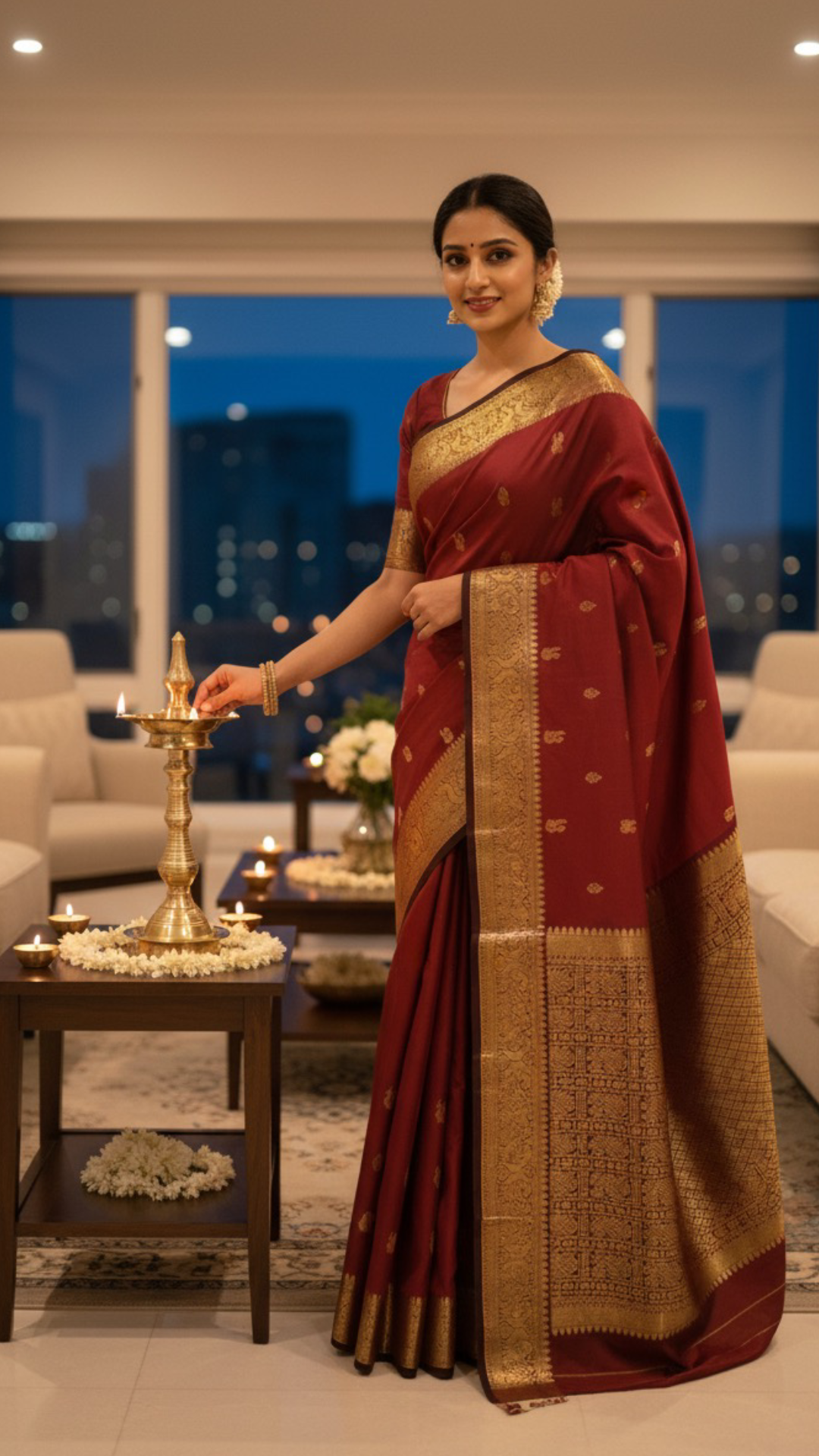 Maroon Yali Butta – Pure Korvai Kanchipuram Silk Saree
Deep maroon body with delicate gold zari paisley & floral buttas
Contrast chocolate-maroon korvai border featuring bold yali motifs
Silk mark certified- ships in 2 weeks