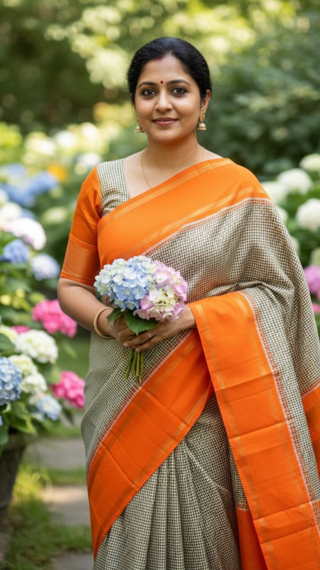 Rust Kattam Korvai – Pure Silk Kanchipuram Saree
Olive–Ivory Micro-Checks Body with Korvai Join
Rust Orange Border
Rust Orange Pallu pillayar Reku
Comes with Matching Rust Orange Blouse Piece with Zari Border silk mark certified - ships in 2 weeks