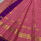 Pankajam 🌸 – Lotus Pink Pure Kanchipuram Silk Saree with Zari Kattam, Dashed Lines, Kolam Motifs, Varisaipet Border with Thandavalam Zari Stripes, Rudrakshpet, Annam & Kamalam Motifs, Deep Magenta-Purple Selvedge & Ornate Pallu