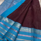 Most unique brown and blue combination in pure silk Kanchipuram with Zari kattam and elephant motif border