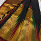 Kanchipuram silk saree layout displaying Ettukol flame motifs and rich zari detailing