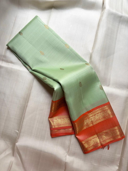 Pastel Pistachio Green Pure Silk Kancheepuram Rettapet Saree - draped hero view