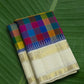 Kanchipuram Silk Saree • Kanchi Kattam Weave • Ivory Cream with Multicolor Checks