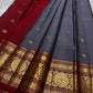Aarohi – Ash Grey Pure Silk Kanchipuram Saree
Featuring a vibrant vermillion maroon red border and pallu.
Adorned with traditional mullai seer and intricate zari motifs.
A perfect blend of subtle elegance and festive vibrance.
