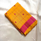 Marigold Pink Silk Thread — Pure Kanchipuram Silk
All-thread weave in marigold yellow with magenta kattam checks & buttas
Pink–orange zari woven pallu • Silk Mark Certified • Free Shipping USA