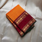 Vasantha Malli ✨ — Pure Silk Kanchipuram
Sunset-orange body with fine textured weave 🌸
Deep maroon borders with kasu zari & temple motifs ✨
Grand brocade pallu with traditional circular jaal 🪔 Perfect for Diwali & festive drapes
Silk Mark Certified • Fr