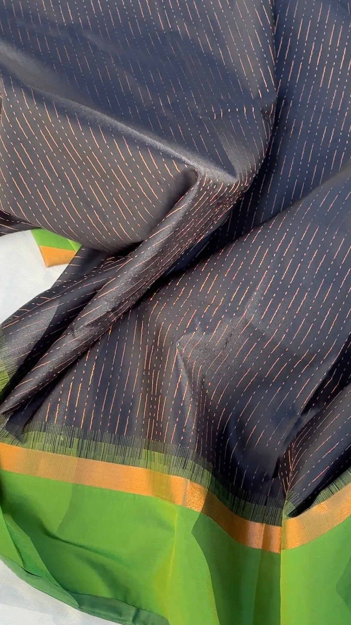 Black copper and lush  green soft silk saree