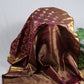 Kancheepuram silk saree wine plum body showing antique gold zari kattam check pattern