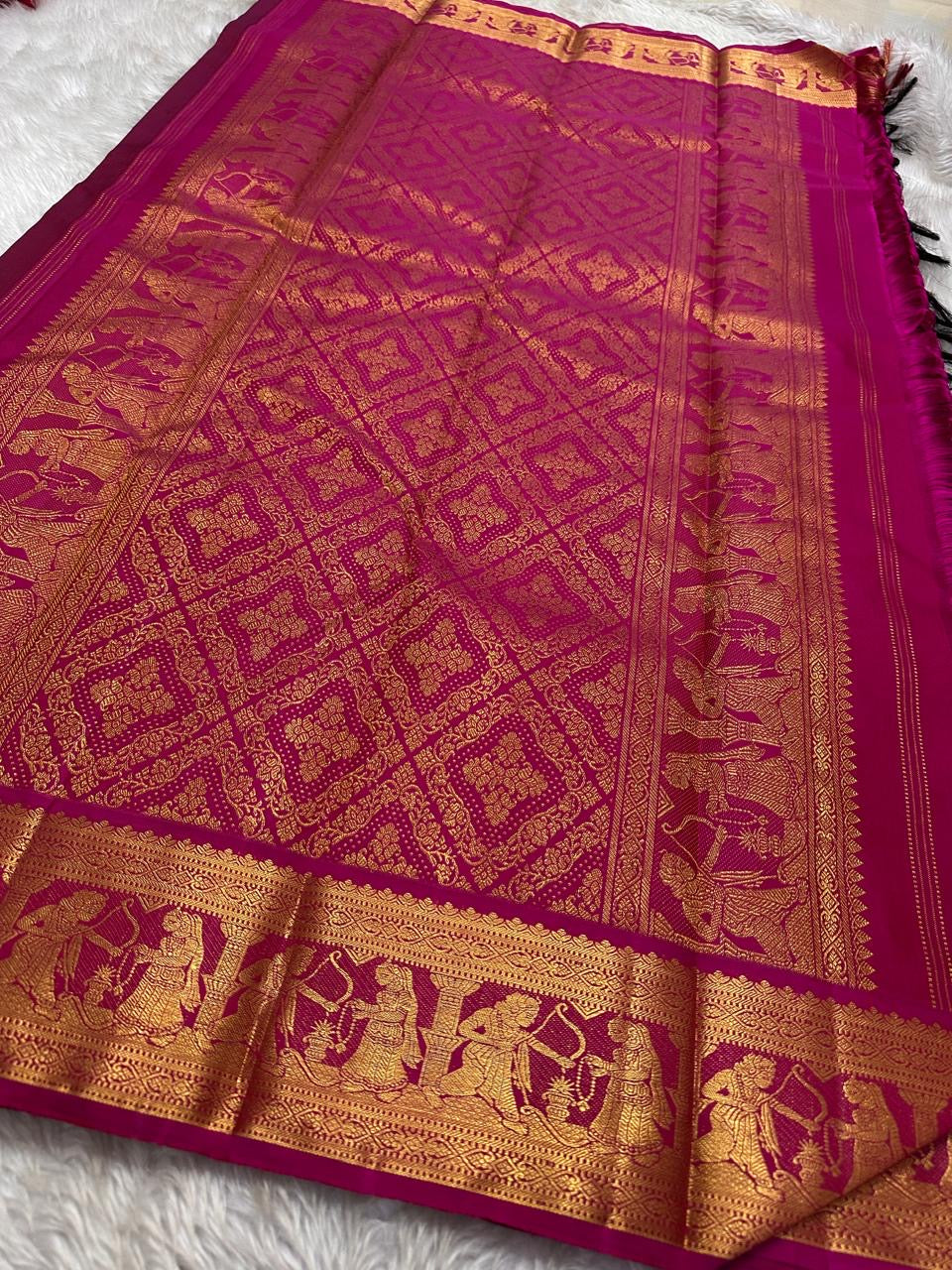 Sita parinayam envisioned in pure silk Kanchipuram elegance deep blue with magenta