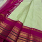 Sakthi ✨
Pistachio-Mint Oosi-Line Kanchipuram Silk
Rani-Pink Korvai Maanga Zari Border
Grand Gold Brocade Pallu
Silk Mark Certified | Handloom Heirloom