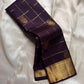Midnight Plum Kattam Royale
Pure Kanchipuram Silk · Gold Zari Woven Grid
Temple Buttas + Majestic Zari Border Ensemble