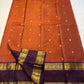 Poovizhi Rust Orange — Pure Kanchipuram Silk Saree
Deep aubergine body with rust-orange korvai borders & rich zari floral motifs
Silk Mark Certified • Blouse Stitching ($30) • Free Shipping within USA • Ships in Two Weeks