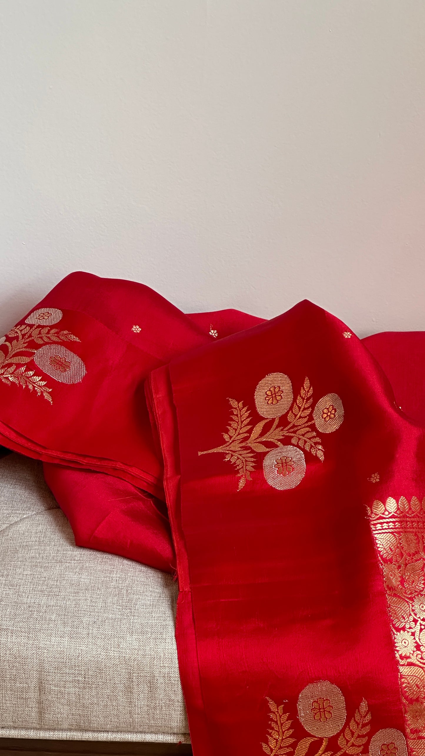 Pure silk kaduva Benares sarees “Raw mango” style - crimson / chilli red