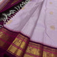 Lavanya Varnam — Pure Silk Kanchipuram Saree
Soft lavender-lilac body with rose-gold paisley buttas and deep wine-maroon korvai borders woven with temple motifs and rich zari.
Silk Mark Certified • Blouse Stitching Available ($30) • Free USA Shipping •