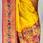 Paithani soft silk saree and embroidered blouse - Yellow and Pink