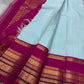 Orchid Sky ✨ – Pure Kanchipuram Silk Saree in Sky-Blue with Vertical Zari Stripes
Korvai Contrast Magenta Varisaipet Border & Grand Gold Zari Pallu
Contrast Magenta Blouse Piece with Matching Zari Border Attached
Silk Mark Certified | Fall & Pico Done |