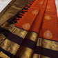 The Rust Orange Abharna: A Silk Mark Certified Kanchipuram Pure Silk Saree
with Maroon and Gold Elephant Zari Border & Rich Zari Pallu
Handwoven with Exquisite Peacock Motifs
Free Shipping within USA on this Handloom Creation
Ships in 1 Week