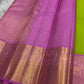 Harita – Chartreuse Green & Pastel Pink Kanchipuram Pure Silk Saree with Floral Jaal & Mayil Border
A refreshing chartreuse green drape with intricate silk thread floral jaal work.
Finished with pastel pink mayil borders and a thick woven Pallu