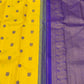 Sunflower Yellow and Royal Violet Handwoven Pure Silk Kanjeevaram Saree with Silk Thread Mayil Chakram Butta