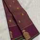 Dusty purple twin peacock Kanchipuram zari kattam saree, showing body, border and detailed gold zari pallu