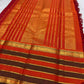 Pillar-Box Red pure silk Kanchipuram saree, Varisaipet weave with Deep Brown border — blouse piece detail