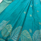 Blue - Pure silk Kanchipuram handloom saree with contemporary gold and silver Zari leaf motifs on border and Pallu