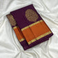 Pure silk Kanchi Pattu Butta saree in aubergine and burnished orange, Silk Mark certified