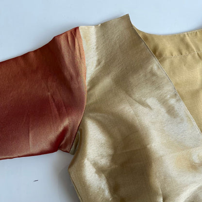 “Riva” Pure tissue silk blouse - gold with copper sleeves