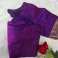Nemaya – Green-Blue Shot Pure Silk Kanchipuram Saree with Peacock Zari Kattam & peacock with kamalam on  Border in purple . Ornate grid zari Pallu on purple comes with fully stitched padded blouse