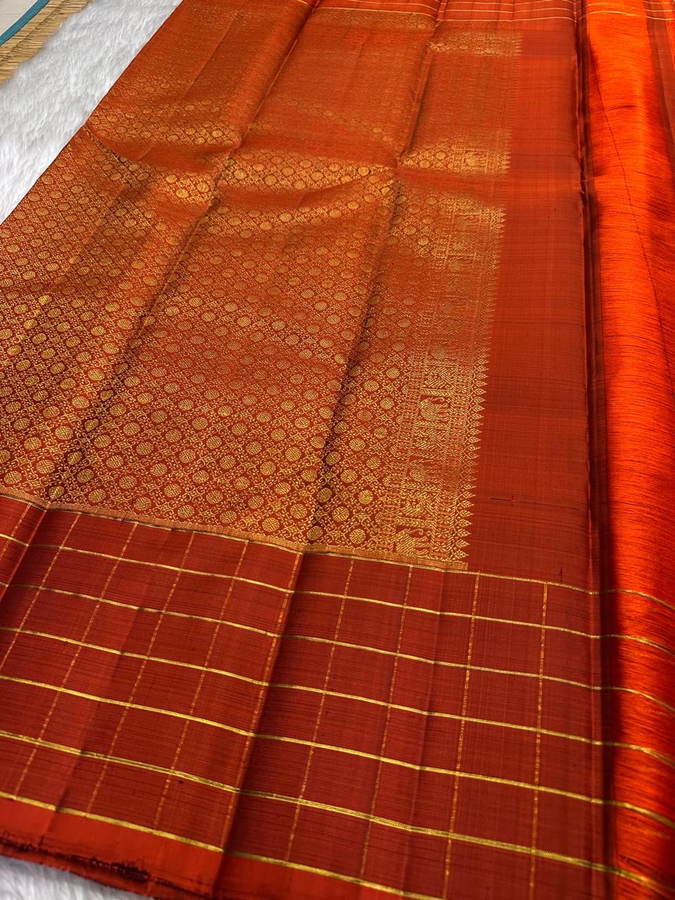 Coffee brown and orange pure silk Kanchipuram