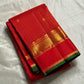 Hema – Bright Red Pure Silk Saree with Golden Zari Kattam
Featuring Baby Buttas and a Green Selvedge for a Subtle Contrast
Red Borders with Vanasringaram & Kamalam Motifs in Fine Zari
(available on pre-order 6 weeks)