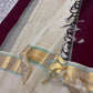 Maroon  Pure Kanchipuram Silk Saree with Kaal Erangina ivory  Zari Border
