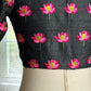 "Kamala" collection - pure raw silk blouse embroidered with lotus motifs in black