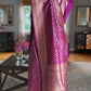 Luxurious deep purple silk Katan Banarasi, exquisitely soft and lightweight.
All-over jaal work in stunning sona roopa (gold & silver)for timeless elegance.
Handwoven Raw Mango–style by certified Banarasi weaver family from Azamgarh.
Ready to ship from NJ