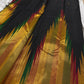 Unfolded Ettukol weave Kanchipuram silk saree showing black body and multicolor flame design