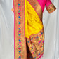 Paithani soft silk saree and embroidered blouse - Yellow and Pink