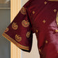 Aarvi – Handwoven Deep Maroon-Brown Silk Blouse with Traditional Maggam Embroidery, Antique Gold Beadwork & Kemp jadau work Stones Inspired by  Temple Jewelry- delivery in 3 to 4 weeks