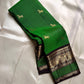 Pachai Pallavi – Pure Kanchipuram Silk Saree with Gaja & Ashwa Motifs

An ode to emerald radiance, woven in luminous silk.
Graceful ashwa buttas dance across the body in gold.
Elephant  motifs adorn the border with regal splendor.

Silk Mark Certified, de