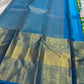 Full view of sky blue zari pallu with diamond jaal and contrast zari border