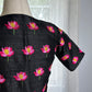 "Kamala" collection - pure raw silk blouse embroidered with lotus motifs in black
