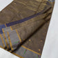 Antique Gold and Slate Blue Striped Pattu Silk Chanderi Saree, indigo-slate pallu panels with metallic stripes