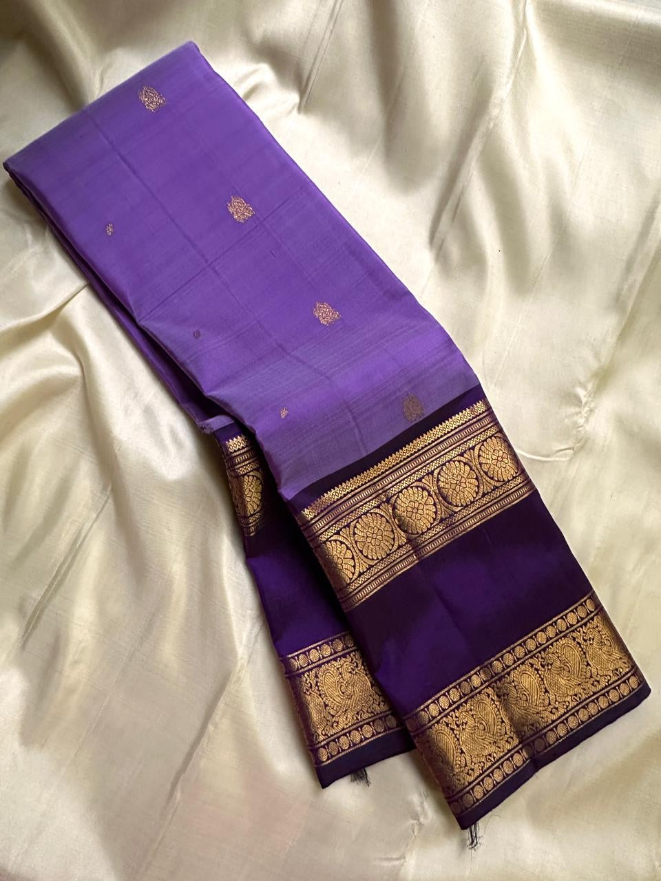 Lilac and purple pure Kanchipuram silk