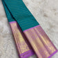 Peacock Teal pure silk Kancheepuram saree, Korvai weave with Royal Purple Zari border — blouse piece detail