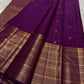 Purple with gold Zari kattam with ornate border pure silk Kanchipuram with mayil chakram zari butta and detailed Pallu