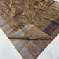 Antique Gold and Slate Blue Striped Pattu Silk Chanderi Saree, blue-grey and gold geometric border close-up