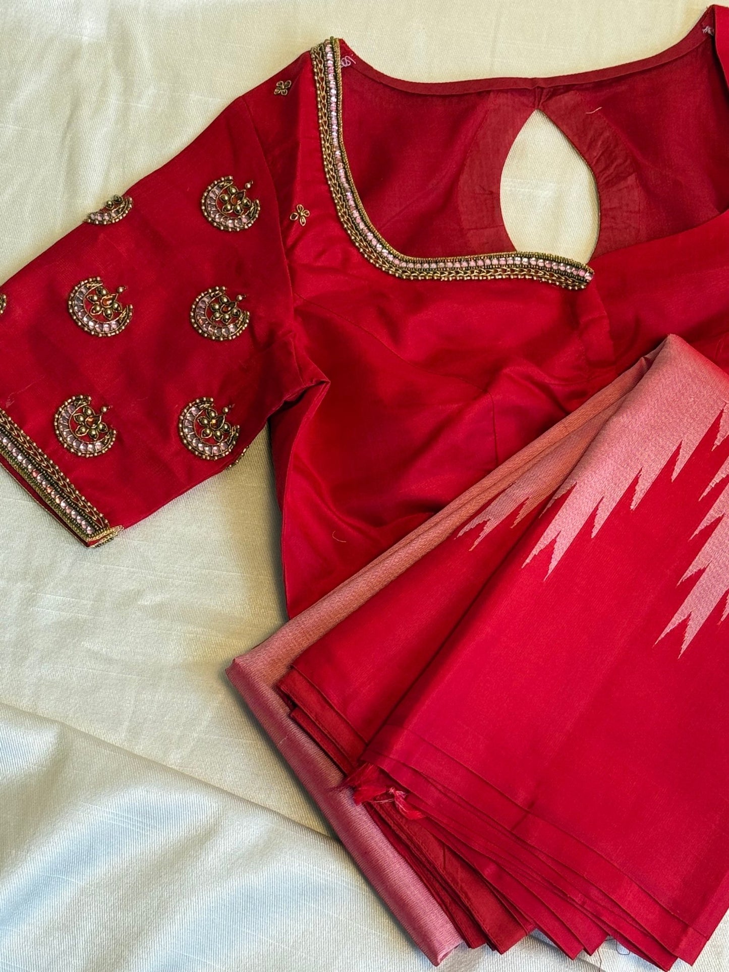 Scarlet Red Pink Thazampoo Reku Kanchipuram Silk Saree