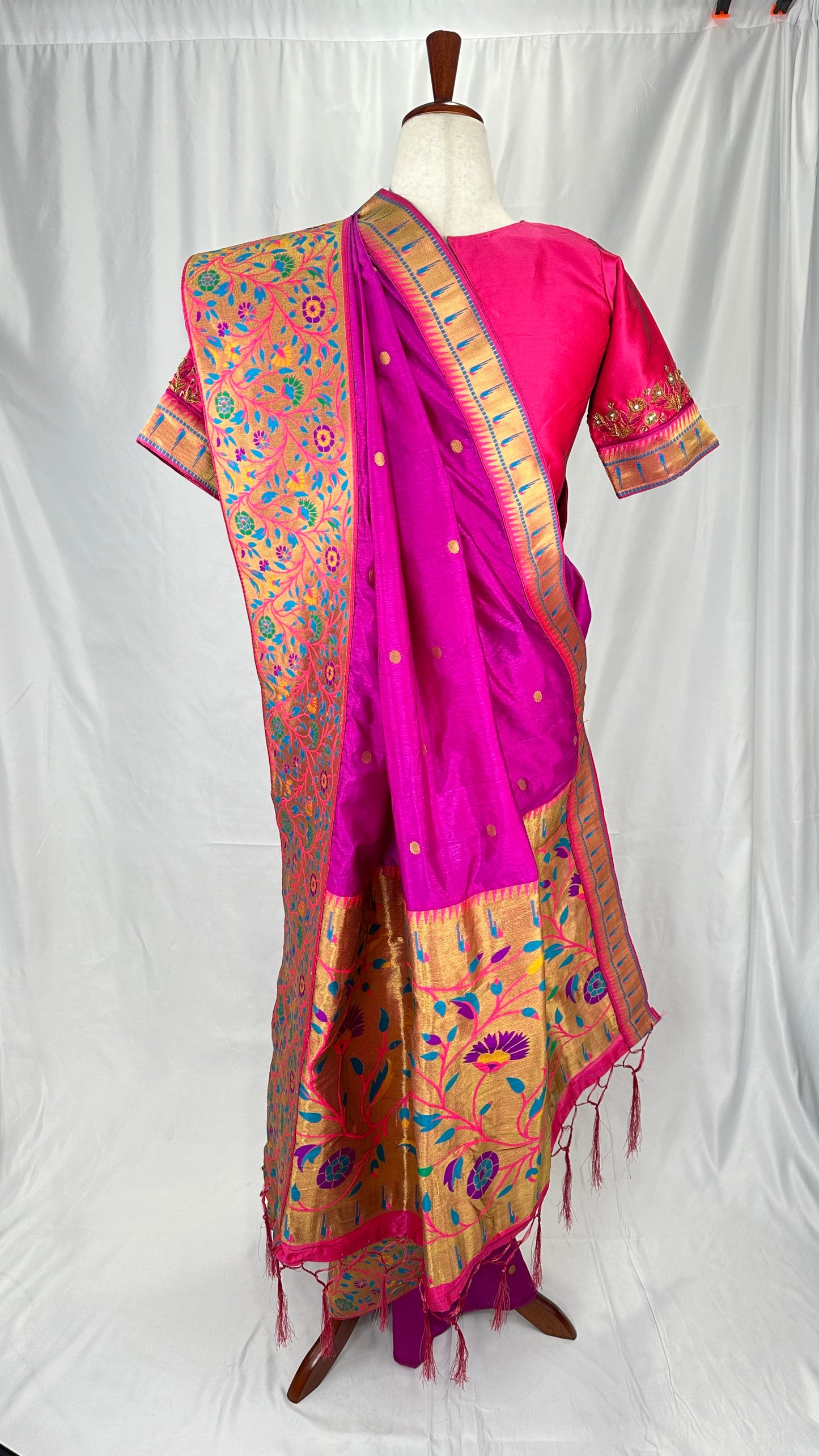 Paithani soft silk saree and embroidered blouse - purple and Pink